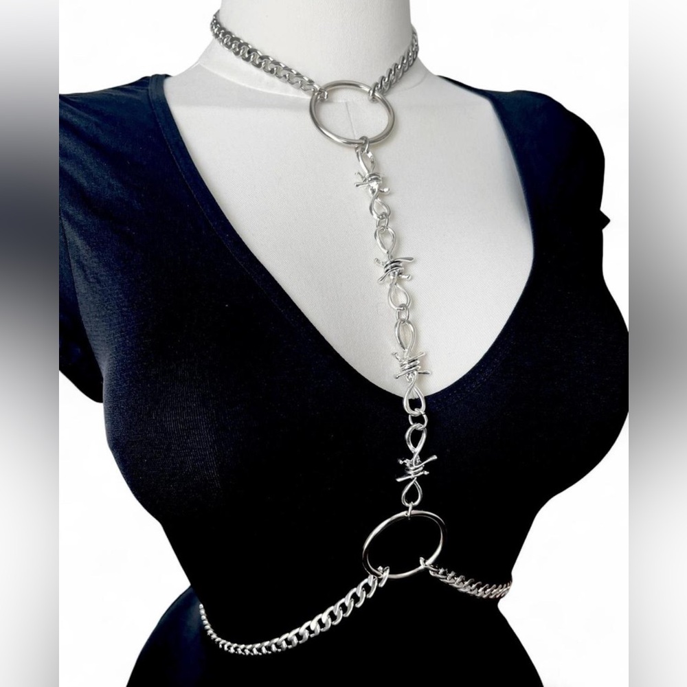 Handmade Stainless Steel Chain Body Harness / Gothic Barbed Wire Statement Piece